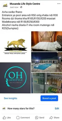 a screenshot of a website with a picture of a room at Musanda Lifestyle Centre in Makonde
