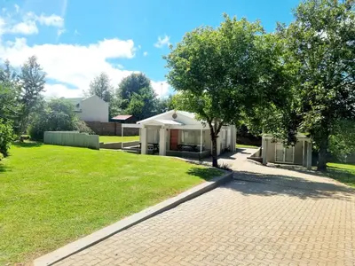 a house with a tree and a brick driveway at Spindermolen in Dullstroom