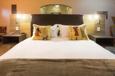 a bedroom with a large white bed with pillows at The Royal Palm B&B in Ohrigstad