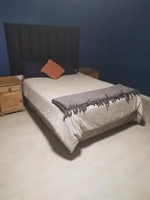 a bedroom with a bed with an orange pillow on it at BudiasGuest B&B in Kempton Park