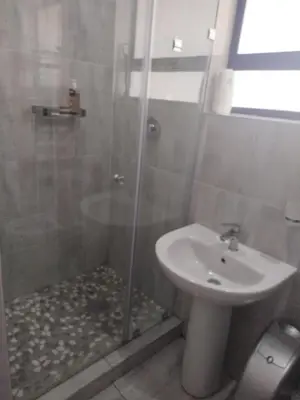 a bathroom with a shower and a sink at BudiasGuest B&B in Kempton Park