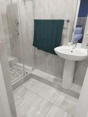 a bathroom with a sink and a shower with a sink at BudiasGuest B&B in Kempton Park