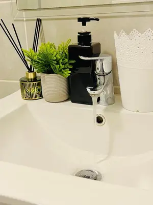 a kitchen sink with a coffee maker and plants at Greencreek Lifestyle in Pretoria