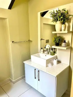 a bathroom with a sink and a mirror at Lake Villa Hartebees in Hartbeespoort