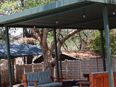 a pergola with two chairs and a tree at Karee Guesthouse in Thabazimbi