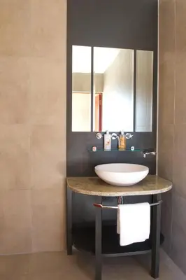 a bathroom with a sink and a mirror at The Finches Nest in Hammanskraal
