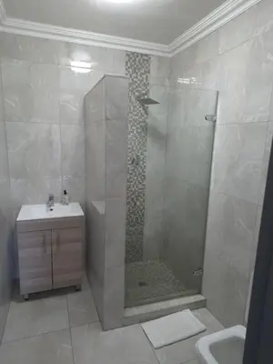 a bathroom with a shower and a sink at The Golden Eagle Guest House in Kempton Park