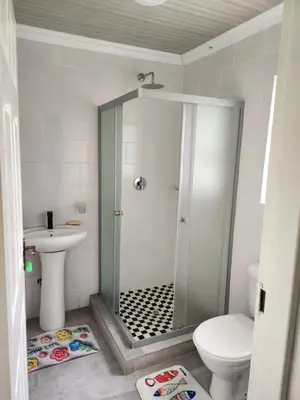 a bathroom with a shower and a toilet and a sink at Idube Power Hub Guest House in Benoni