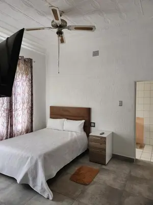 a bedroom with a bed and a ceiling fan at Idube Power Hub Guest House in Benoni