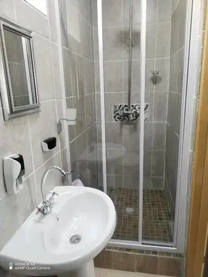 a bathroom with a sink and a shower at DAMOFUS Guest House in Pretoria