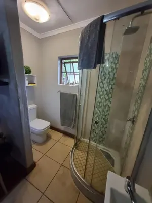 a bathroom with a shower and a toilet at Honeyball Guest rooms in Mokopane