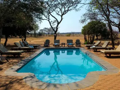 a swimming pool with chaise lounges and chairs around it at Honeyguide Ranger Camp in Golders Green