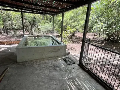 a large concrete tub sitting on a porch at Hello Kruger Hideaway in Marloth Park
