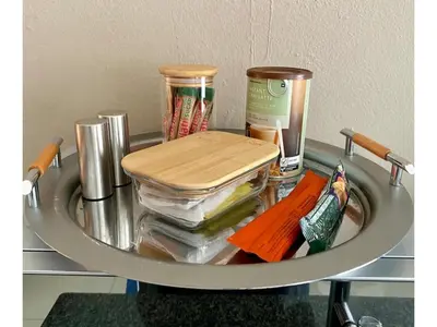 a table with a tray of food on it at 2 Bedroom Cottage sleeps maximum 4 Buhlebendalo in Benoni