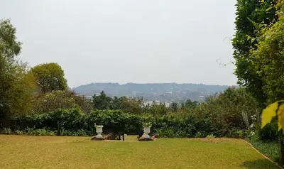 two statues in a field of grass with trees at 512 Berea in Pretoria