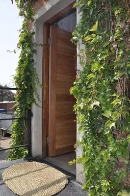 an open wooden door with ivy on a building at The Upper Room in Polokwane