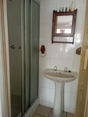 a bathroom with a sink and a shower at Bloemhoek Guest House in Centurion