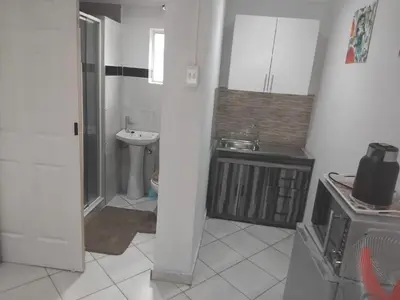 a bathroom with a sink and a shower and a toilet at Claremont Secured Accommodation in Pretoria
