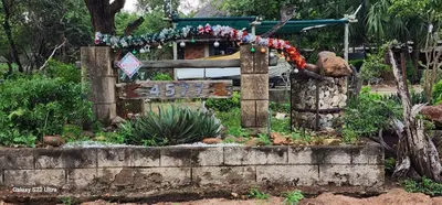 a garden with a sign and some plants at The Rondawel in Marloth Park