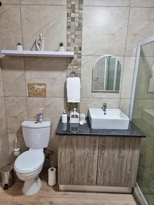 a bathroom with a toilet and a sink at Mediterranean Palms in Pretoria
