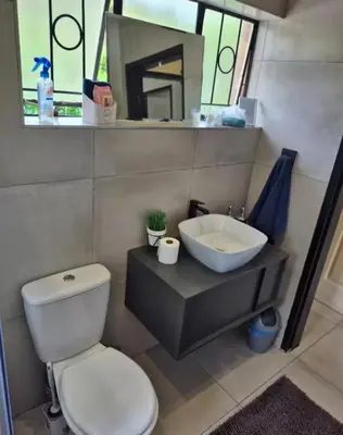 a bathroom with a white toilet and a sink at The mighty Sleep in Pretoria