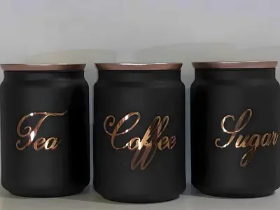 three black cans with the word coffee written on them at Capricon Village 3 Bedroom Villa in Centurion