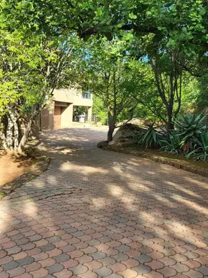 a brick road with trees and a building in the background at Irene Villa in Irene
