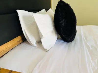 a bed with white pillows and a black pillow at AA Nkhumeleni Guesthouse and Accomodation in Thohoyandou