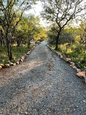 a gravel road with trees on either side at Ingwenya View in Marloth Park