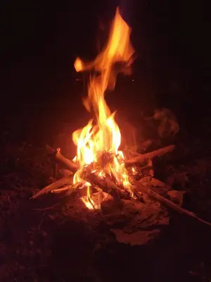 a bonfire burning in the dark at night at Rhulani Treetop Cottage in Marloth Park