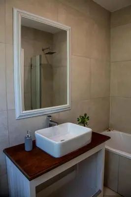 a bathroom with a large white sink and a tub at Belle Vie Boutique Guesthouse in Pretoria