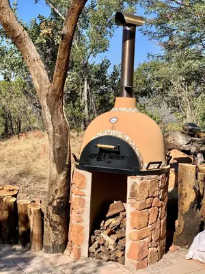 a brick oven sitting next to a tree at Zwartkloof 111 in Warmbaths