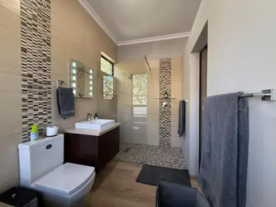 a bathroom with a toilet and a sink and a shower at Zwartkloof 111 in Warmbaths