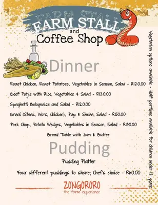 a menu for a cafe with a snake on it at Ubuntu Hikers Cabin in Waterval Boven