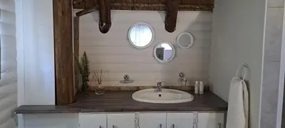 a bathroom with a sink and a mirror at Kruin cottage in Pretoria