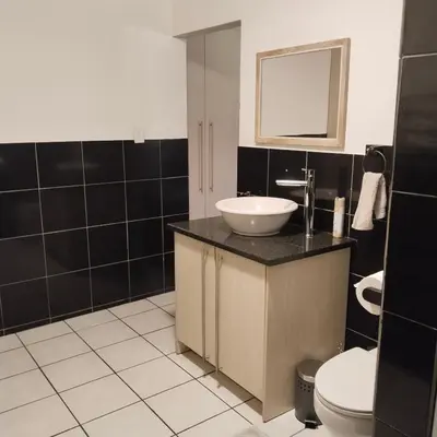 a bathroom with a sink and a toilet at Melkbos Place in Witbank