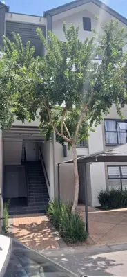 a tree in front of a building with a staircase at Munyaka in Midrand