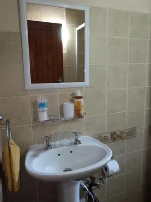 a bathroom with a white sink and a mirror at Kifaru - Kruger in Marloth Park