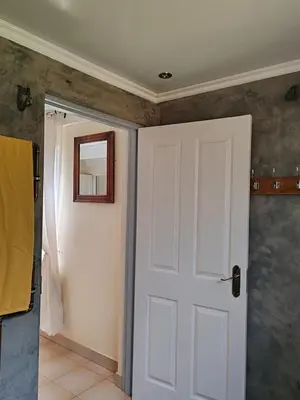 a room with a white door and a mirror at Skuinslê in Centurion