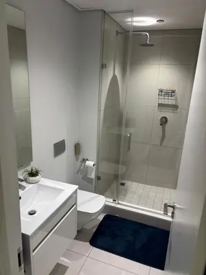 a bathroom with a shower and a toilet and a sink at 2411 Ellipse Waterfall in Midrand