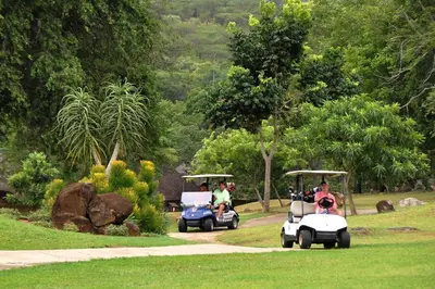 a group of people riding golf carts in a park at Kruger Park Lodge Unit No 303 in Hazyview