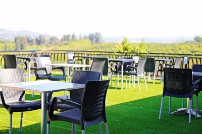 a row of tables and chairs sitting on the grass at Siyabonga Boutique Lodge in Nelspruit
