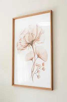 a drawing of a flower in a wooden frame at The African Penguin Guesthouse in Pretoria
