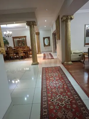 a living room with columns and a rug on the floor at Aaybee for Four in Midrand
