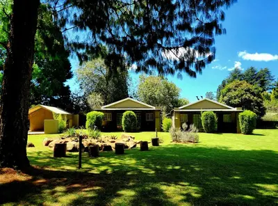 a garden with a house and a tree at Stonefly Cottages in Dullstroom