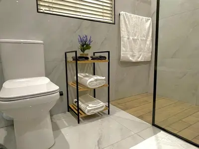 a bathroom with a toilet and a shower at Little Swift 1 in Secunda