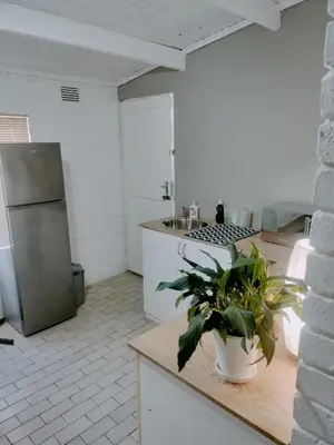 a kitchen with a potted plant on a counter at Stay at Percy2 in Nelspruit