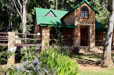 a small stone house with a green roof at Tall Trees in Dullstroom