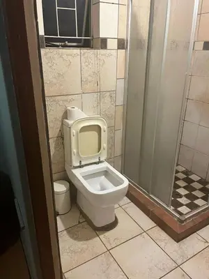 a bathroom with a toilet and a shower at EvehomeStay B&B in Soshanguve
