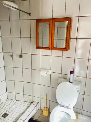 a bathroom with a toilet and a window at Harmony Spaces in Kempton Park